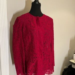 Red Lace Long-Sleeve Women's Top